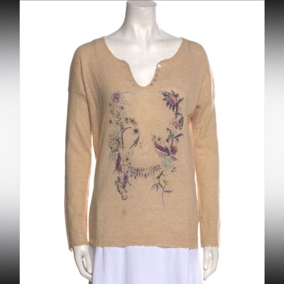 Rare Zadig & Voltaire Deluxe Cashmere Skull Sweater Size M in Cream - Picture 1 of 10